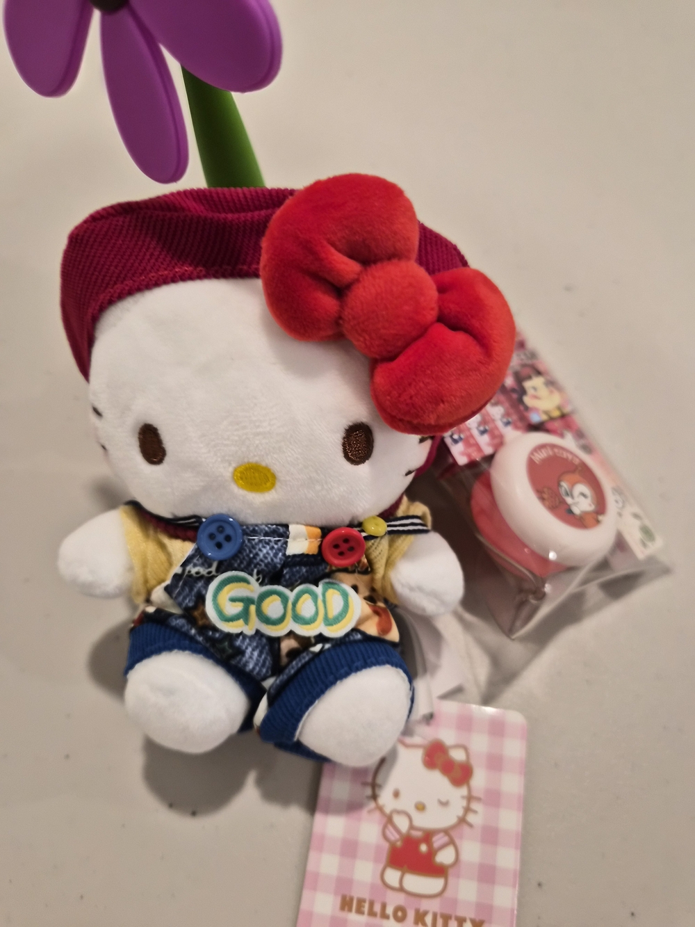 Hello Kitty Plush Keychain with Red Bow and Pink Hat